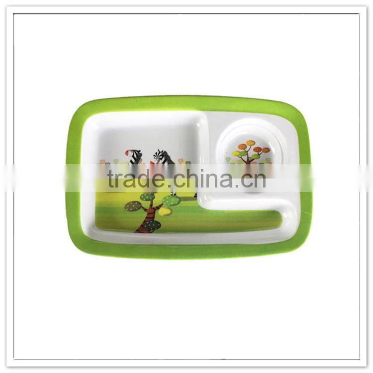 Zebra hand-painted children safety food grade cheap melamine plastic food compartment tray