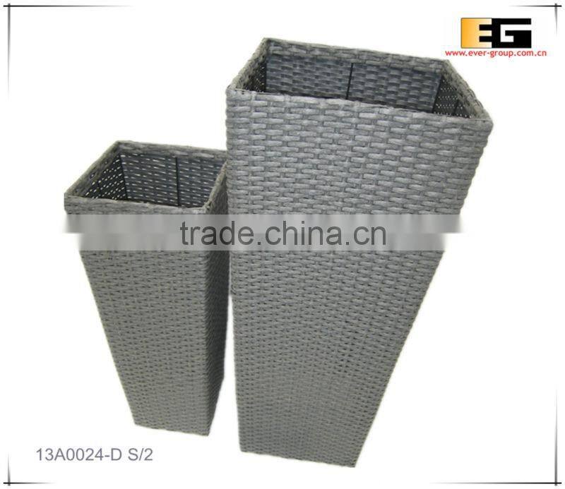 Square PE/Plastic rattan with liner deco planter