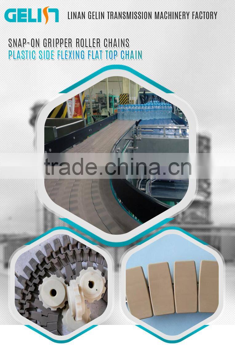 Plastic Side flexing Flat top Chains for bottle Snap-on Gripper Roller Chains