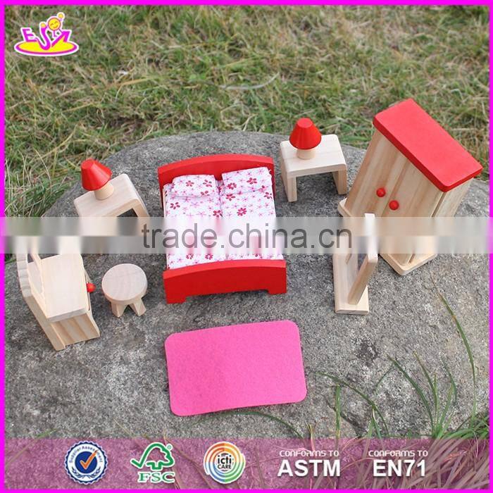 2017 New design children toys red wooden dolls house furniture W06B053