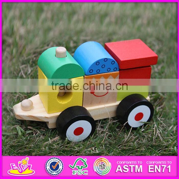 2016 new products kids wooden building blocks train set W04A265