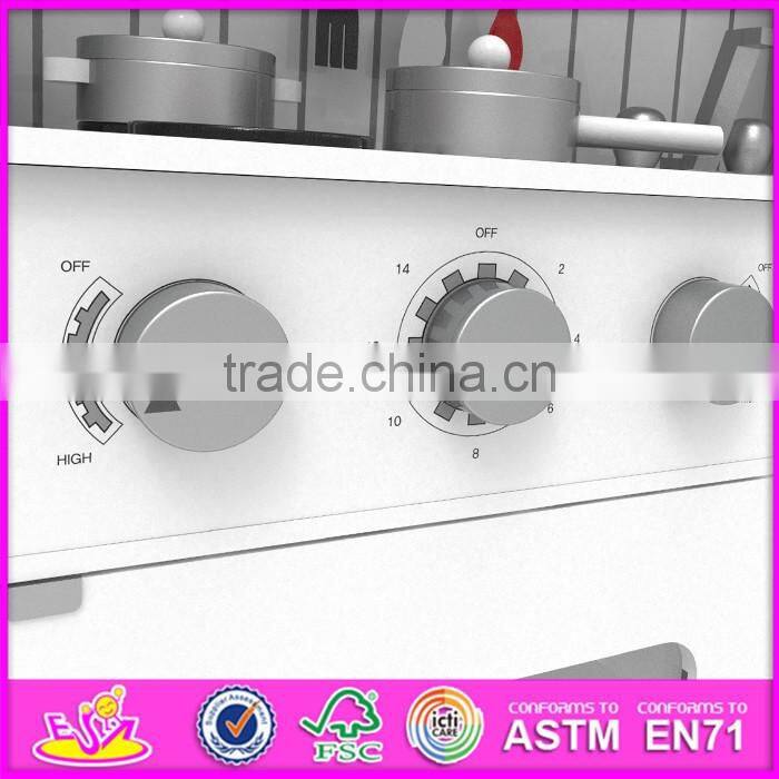 2017 New design pretend play white wooden toy kitchens for toddlers W10C267