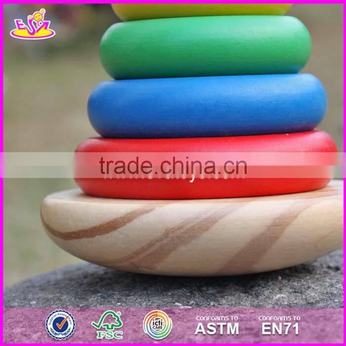 2017 new design colorful bear educational wooden baby stacking rings W13D137