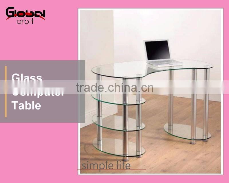 Office Furniture L Shape PC Workstation Glass Corner Computer Table Desk