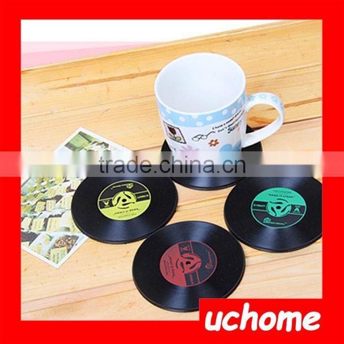 UCHOME 6pcs/ Set Novelty Vinyl Silicone Record Retro CD Type Drink Coasters Cup Mats