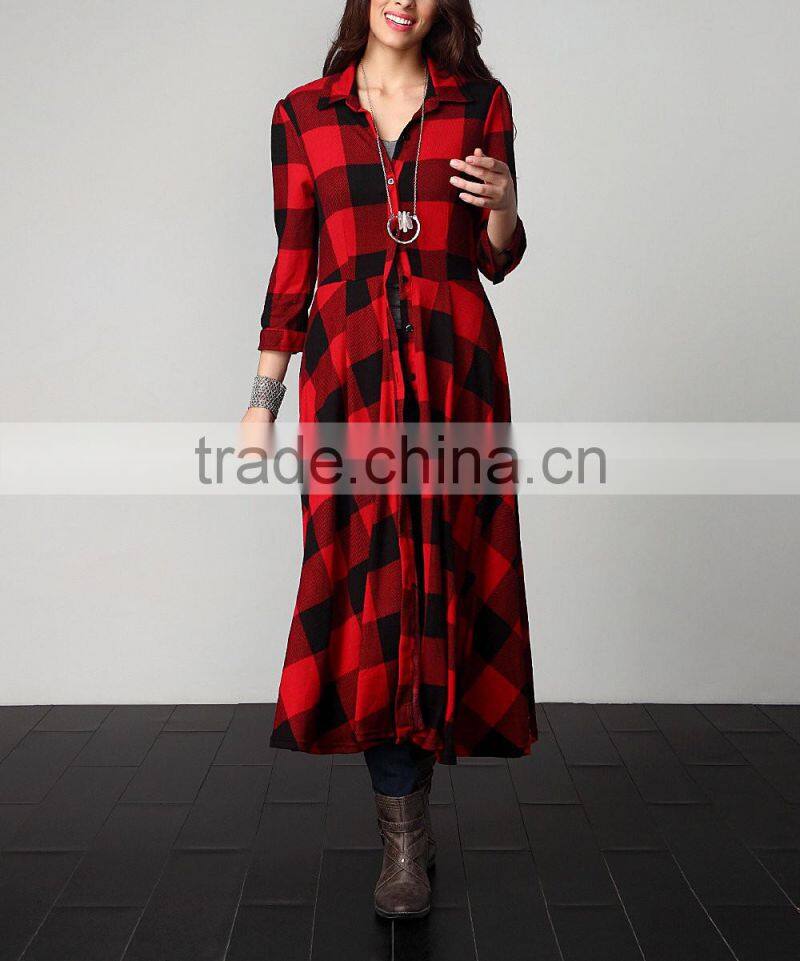 Alibaba Best Sellers Wholesale Elegant Long Brushed Luxurious Red Big Size Maxi Plaid Cardigan Plus Fashion