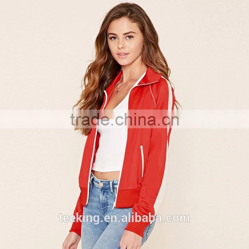contrast trim long sleeve custom stain women track jacket