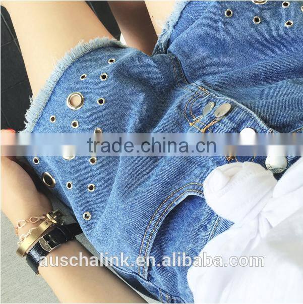 summer women short fancy cool focus metal ring jeans customized