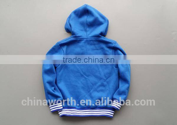 factory price handsome blue color full zip patterns hooded sweatshirt