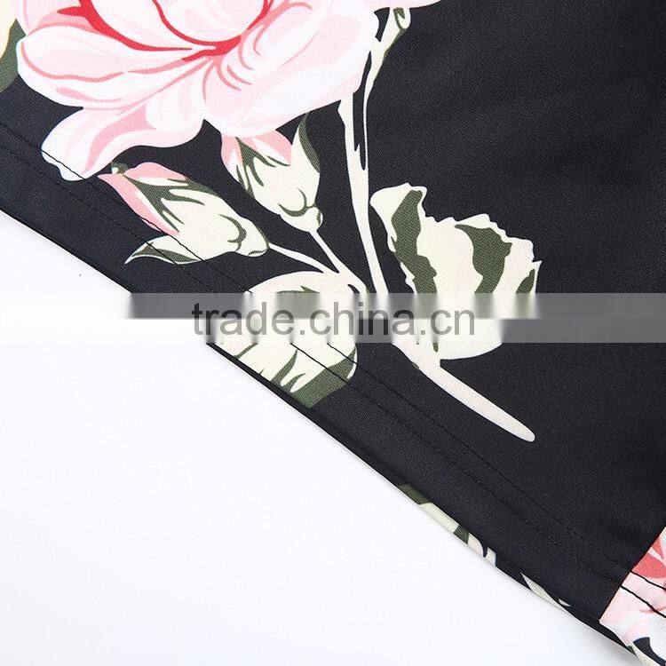 HAODUOYI Women Sexy Print Backless Crew Neck Breasted Romper Beach Party Short Sleeve Jumpsuit