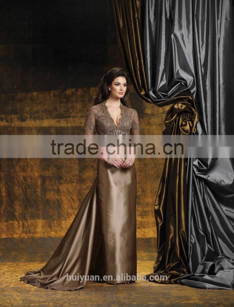 full length satin lace elegant champagne mother of the bride lace dresses
