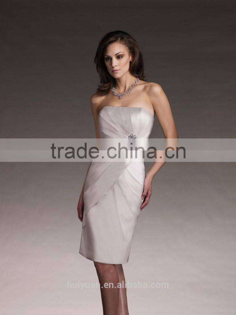 2 pieces long sleeve satin knee length white beading evening dress