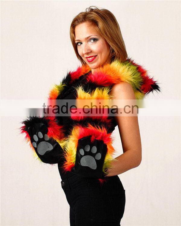 Good quality hot selling faux fur giant plush animals hood hat