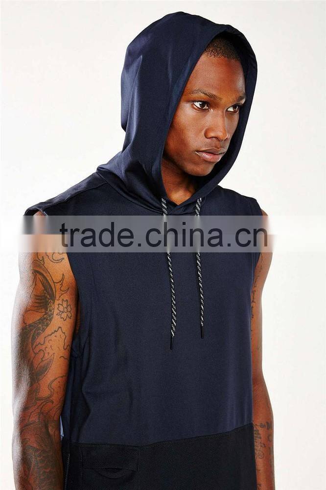 Wholesale newest design sleeveless hoodie zip up sleeveless zip hoodie