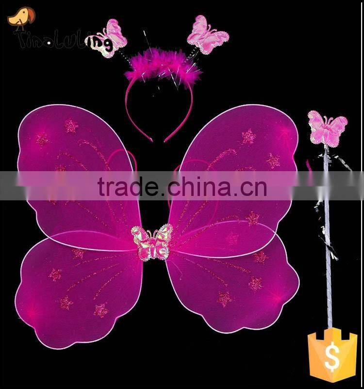 Fancy Girls Party Decorations Kids Butterfly Fairy Wing Red Nylon Butterfly Wings Sets