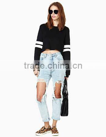 New china supplier for 100%cotton slim cropped women's fit custom matching stripe baseball jersry hoodies