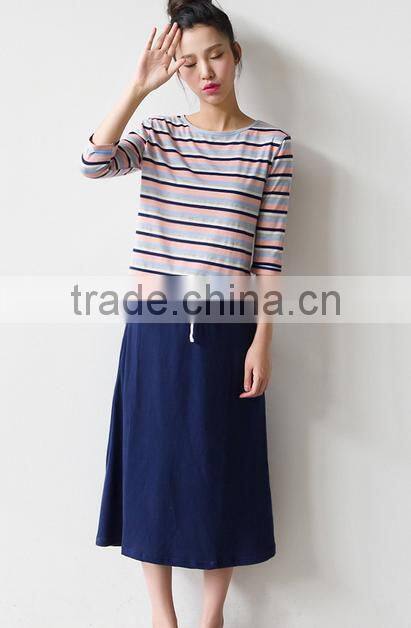 2016 new fashion all match loose half sleeve striped t-shirts for ladies