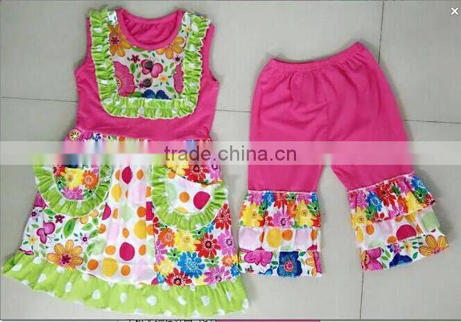 Hot sale cute fashion kids ruffle japamas fashion weastern girls japamas christmas baby outfit wholesale