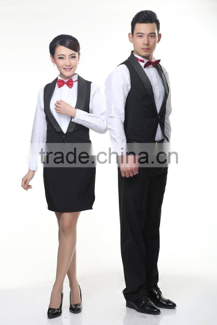 Juqian custom high end slim fit western restaurant waitress tuxedo uniform designs