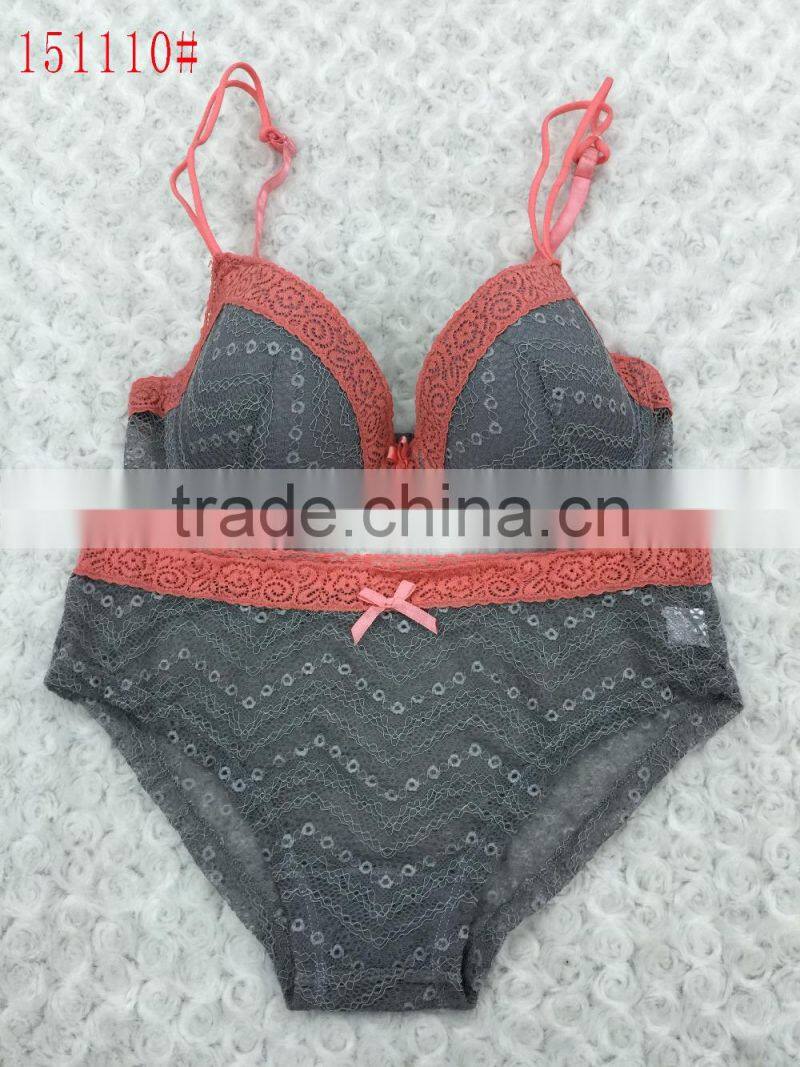 girl's bra and panty set plain dyed with lace 2016 new design