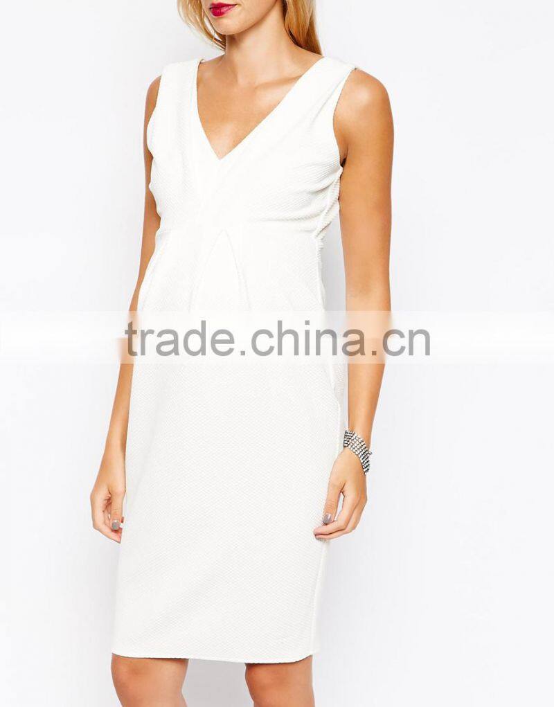 Maternity Pencil Dress In Texture With Double V Neck