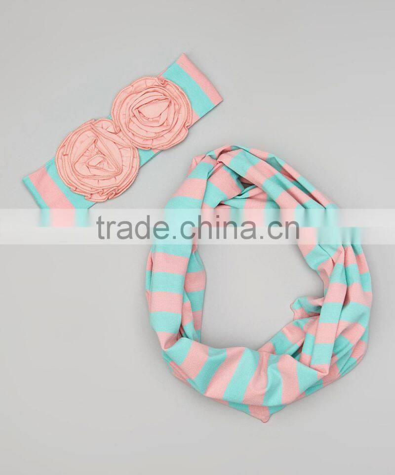 Fashionable Pink And Blue Stripe Kids Accessories Two Pieces Girl Wear Scarf And Headband Set For Child G-NP-CS905-255