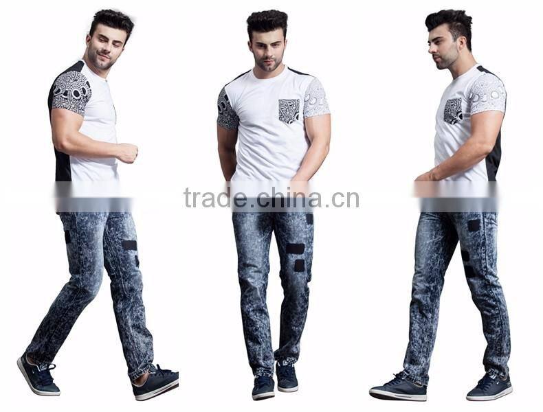 2017 new style navy blue snow dirty wash slim fit mens jeans pants