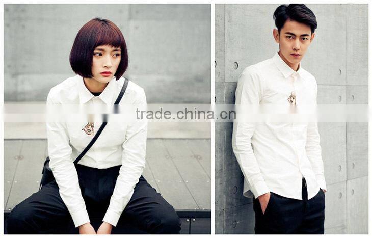 design Cat Embroidered men oxford casual shirt, young couple shirt