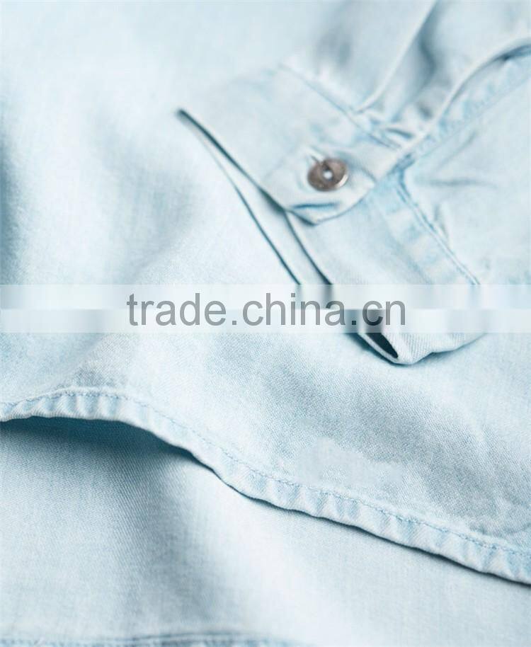 2017 China Manufacturer Shandao High Fashion New Casual Autumn Design Long Sleeve Button Opening Loose Blue Viscose Blouse