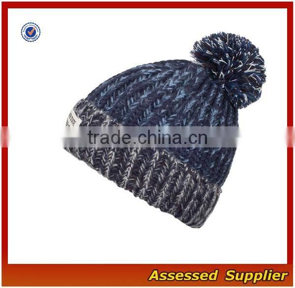 High quality hand-knitted winter cap thick knitting wool beanie hat with pom pom
