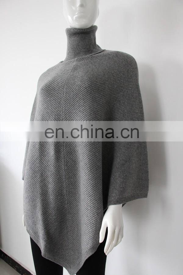 12gg rib knitted women's turtleneck cashmere ponchos