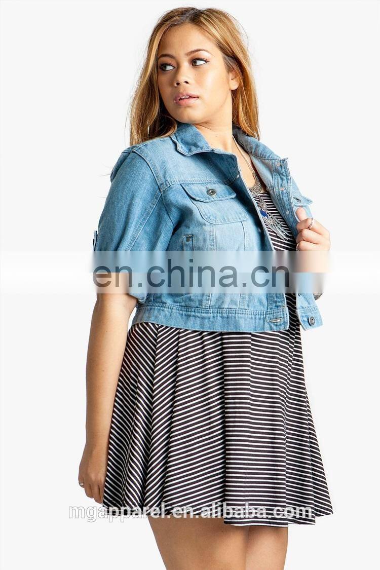China OEM plus size clothes crop length denim jacket woman