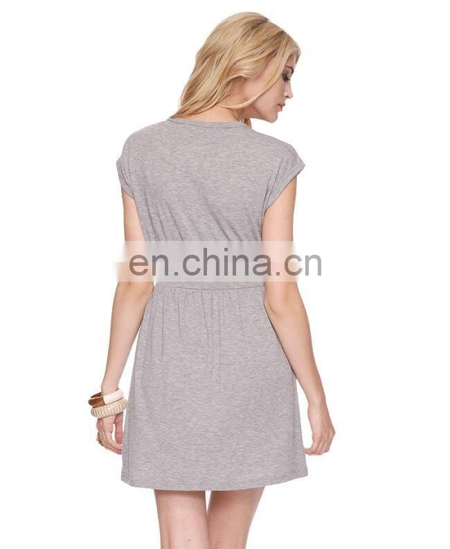CHEFON Soft cap sleeve shirring empire waistband heathered knit women summer dress model