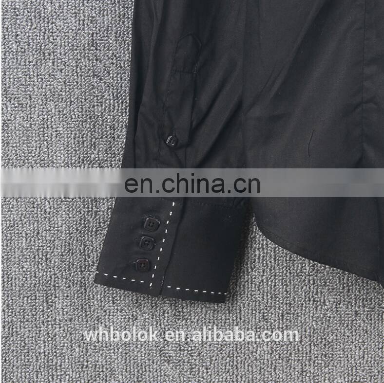 Customized Men's dark blue solid cotton shirt dress causal fitted mens shirt