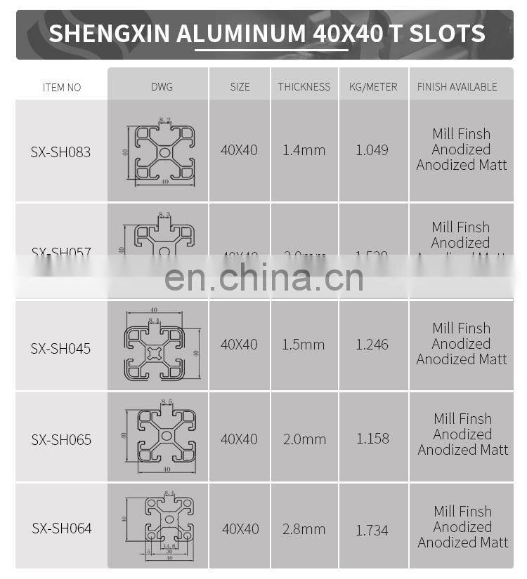 SHENGXIN t slot 2020 extrusion aluminium profile industrial