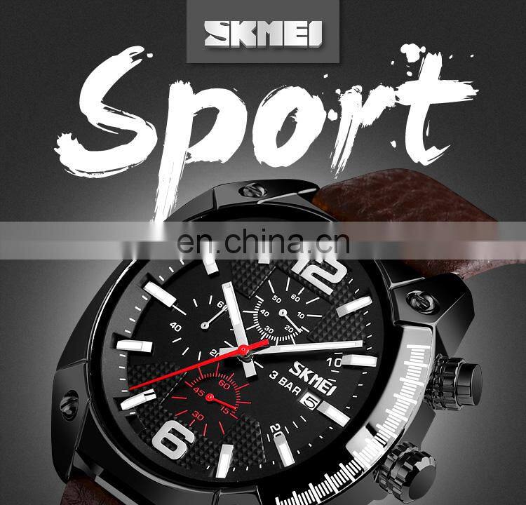 new SKMEI 9190 genuine leather strap 3atm water resistant quartz watch for men