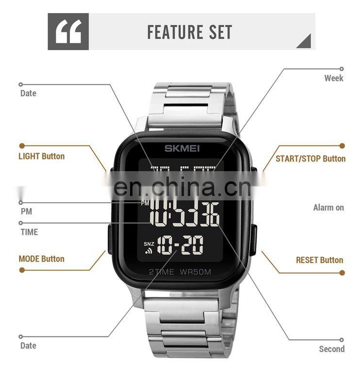 SKMEI 1589 High Quality Men Watch Fashion Luxury Style Stainless Steel Square Mens Digital Watches