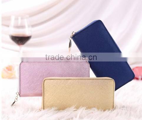 High Quality Fashion Genuine Leather Woman Long Zipper Clutch Wallet for Ladies