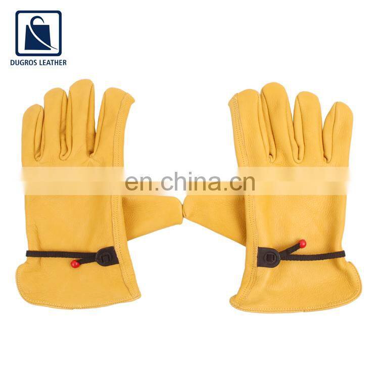 Hot Selling Leather Hem Binding Golden Yellow Color Leather Gloves Manufacturer