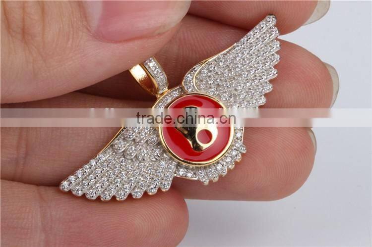 2016 Latest fashion hip hop jewelry 925 sterling silver bird wing diamond pendant