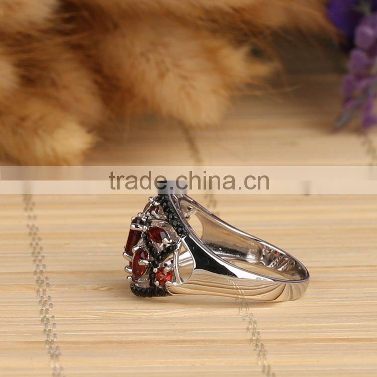 cheap price oval shape hand setting natural garnet black small stone 925 sterling silver ring
