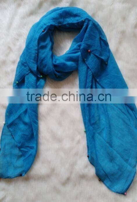Hot Selling Self-made Plain Hijab Shawl Women Colorful Pearl Scarf