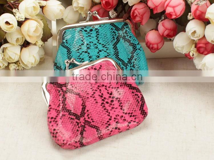 Snake Skin Printed Leather Clasp Purse Coin Wallet