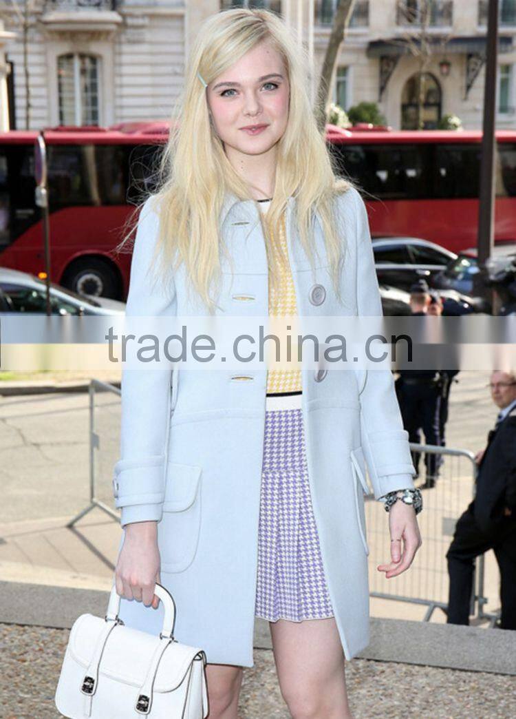 2014 hot selling slim fit high quality brands fashion woolen breasted crystal blue coat women G167