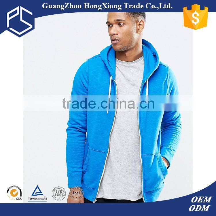 Leisure 100% cotton blue zip up with hood pocket custom made hoodies