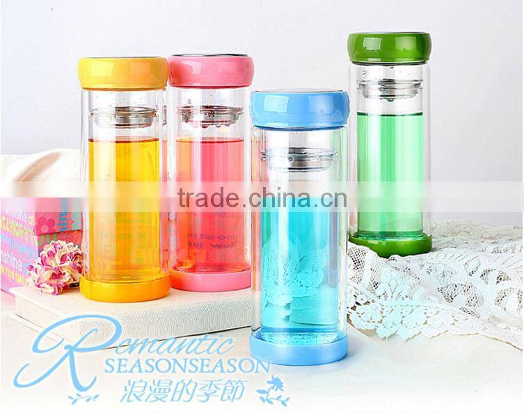 hot protected cheap price double wall glass tea infusion bottle