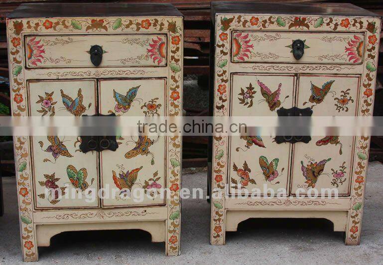 Chinese antique furniture Beijing red & black pine wood Bedside Cabinet