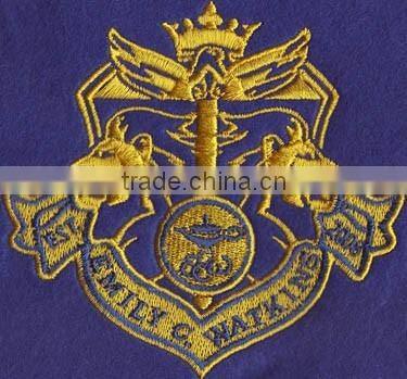 China factory green shield custom embroidery banner badges,custom embroidery patch