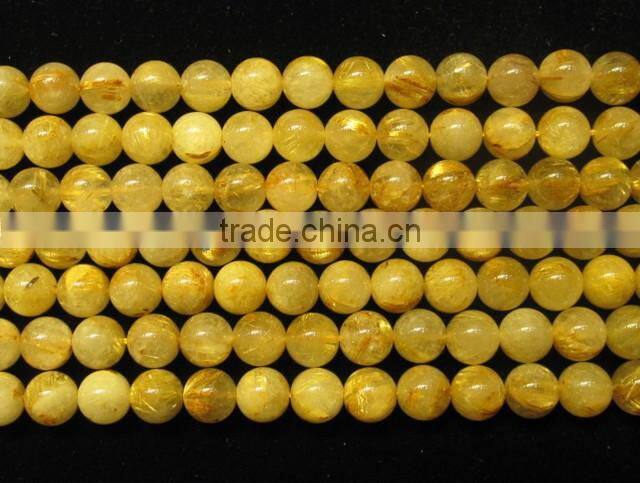Natural gemstone Gold Rutilated Quartz round beads