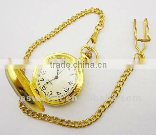 quartz gold tone full hunter pocket watch